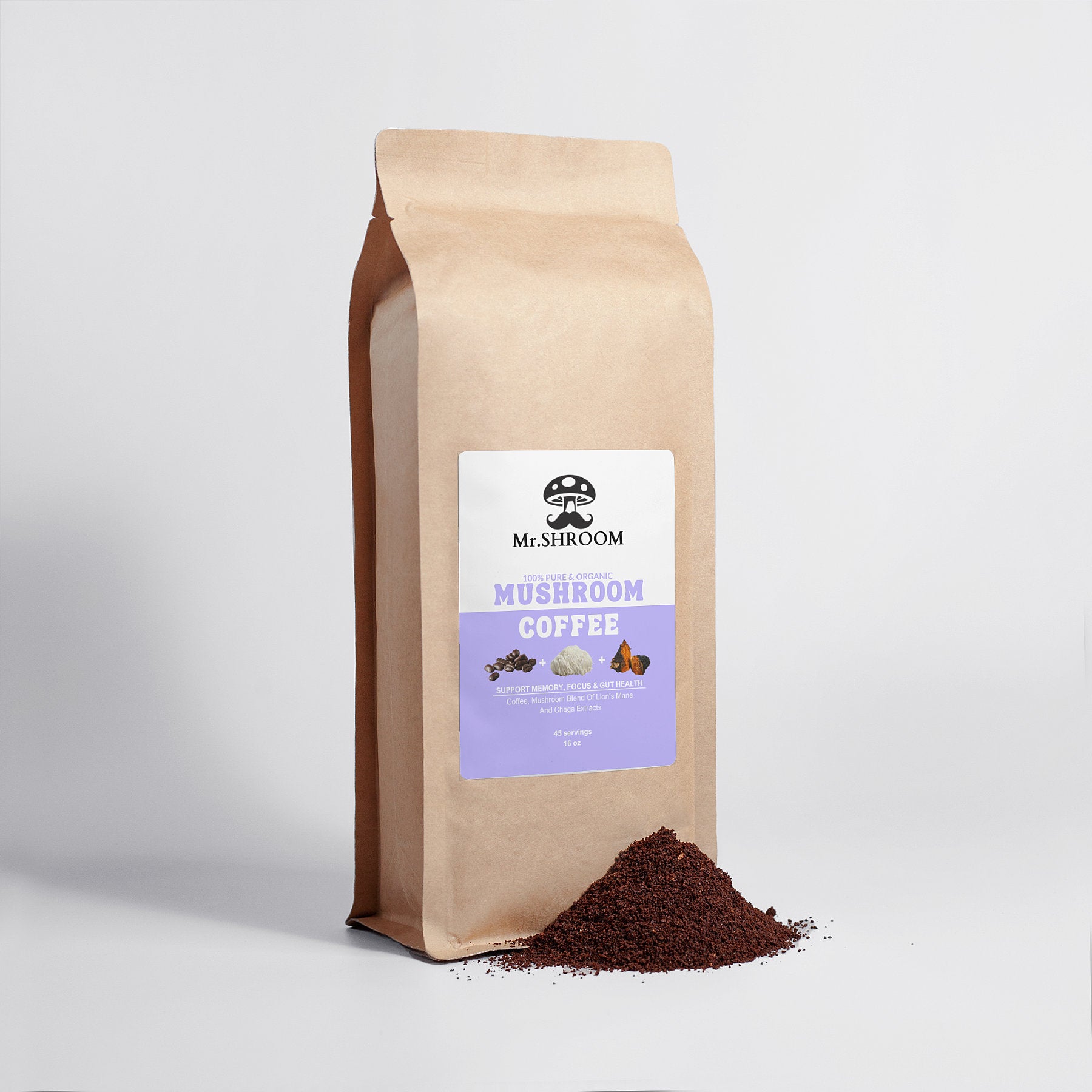 Mushroom Coffee 45 Servings - Lion’s Mane & Chaga | Memory, Focus & Antioxidant Support