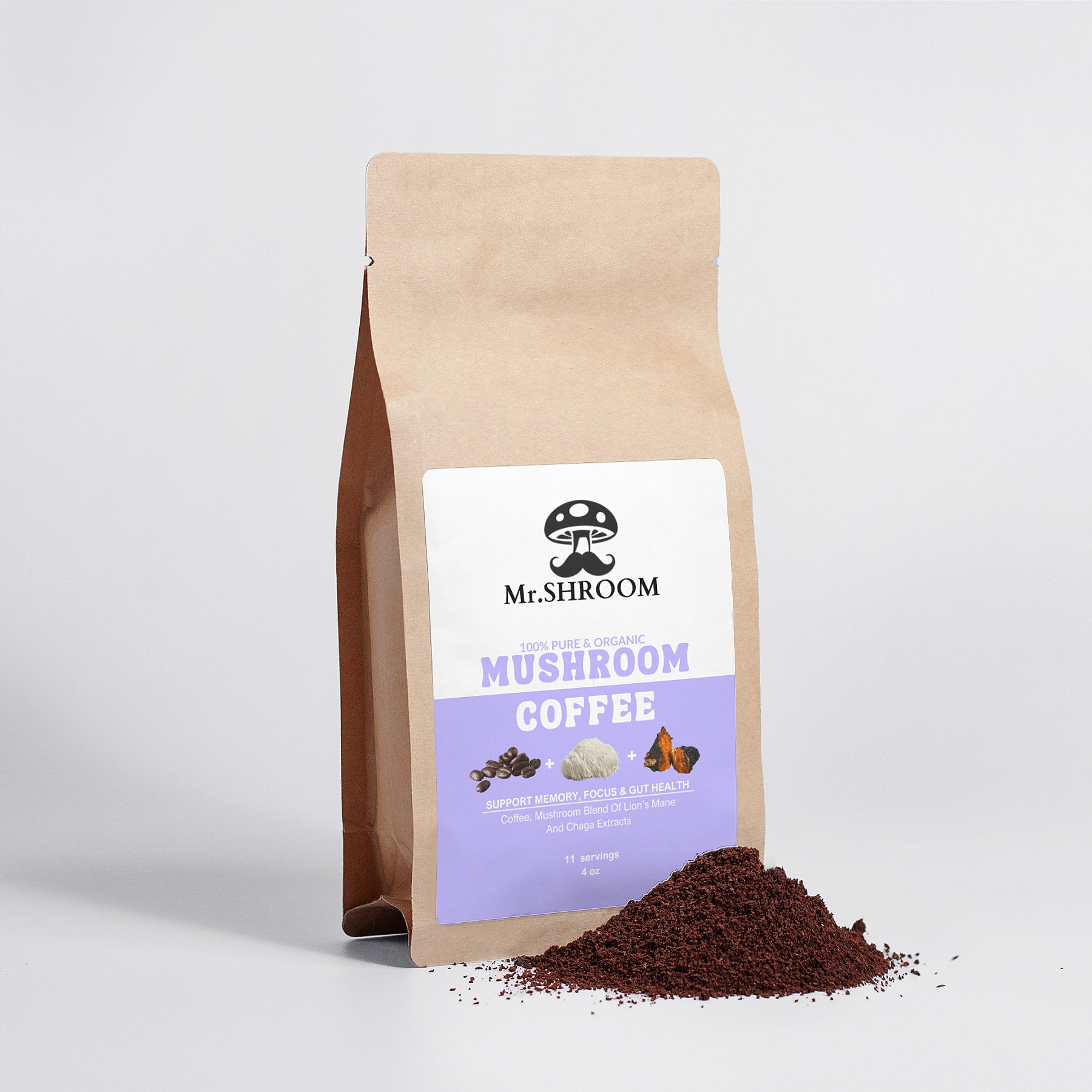 Mushroom Coffee 11 Servings-Lion’s Mane & Chaga | Memory, Focus & Antioxidant Support