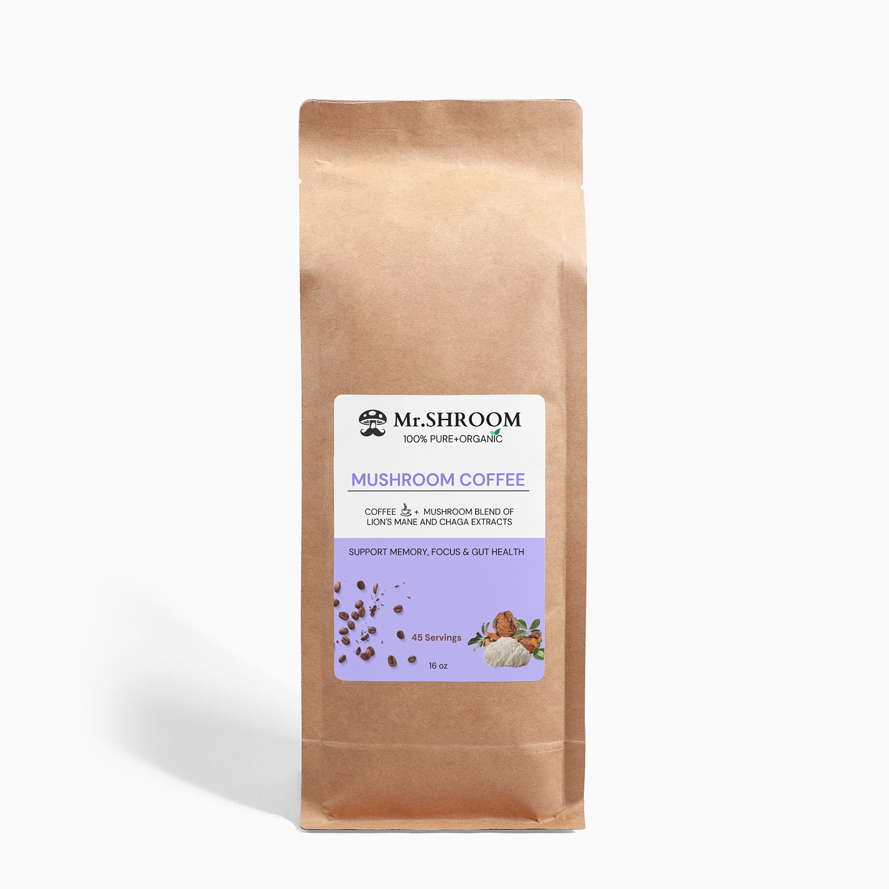 Mushroom Coffee 45 Servings - Lion’s Mane & Chaga | Memory, Focus & Antioxidant Support