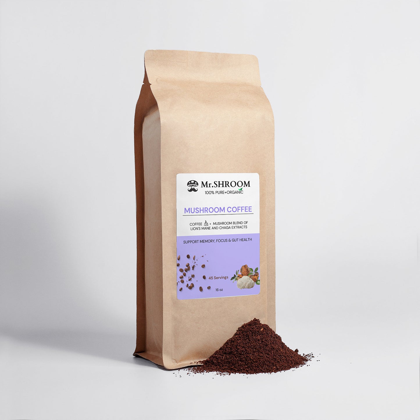 Mushroom Coffee 45 Servings - Lion’s Mane & Chaga | Memory, Focus & Antioxidant Support